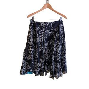 Jones New York ALine Skirt Womens Size 8 Black White Floral Flowy Whimsy Goth